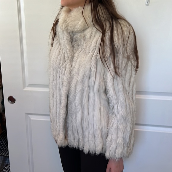 Vintage 80s light grey off white FOX stripe jacket L - Picture 6 of 11